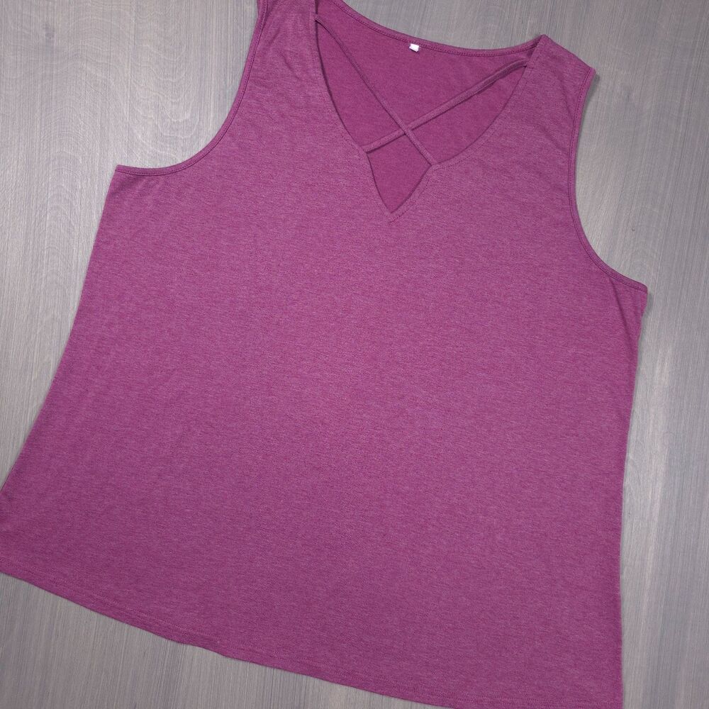 Womens Magenta Purple Swing Tank Top Crisscross V-Neck Sleeveless Blouse